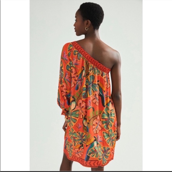Farm Rio M Fiji One Shoulder Side Pockets Orange Toucan Print - Picture 3 of 13